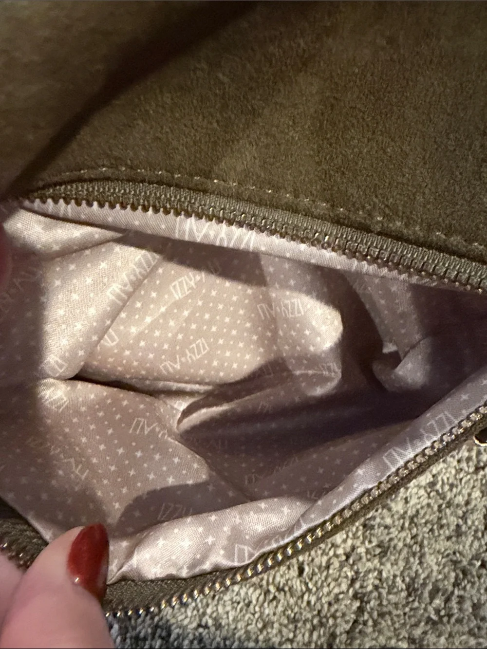 Olive Faux Suede Hobo Shoulder Bag with Adjustable Strap